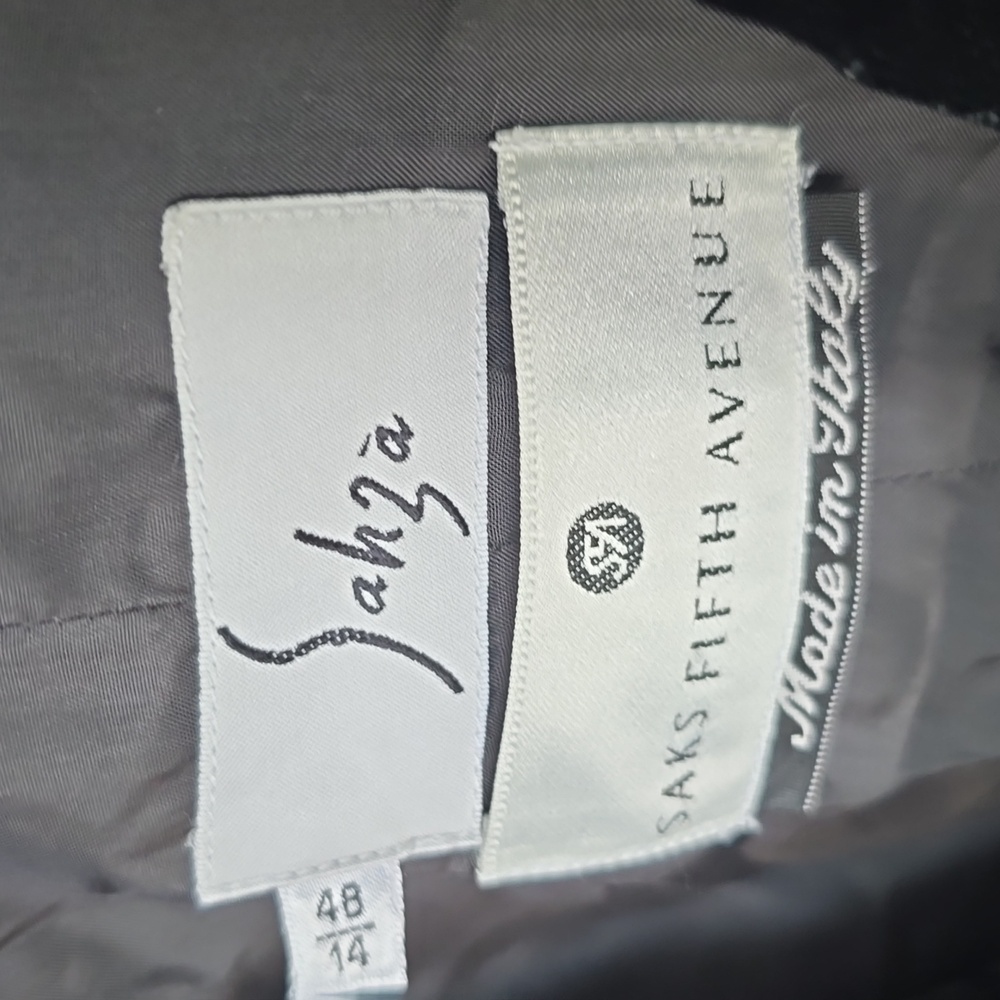 Sahza By Saks Fifth Avenue Black Tuxedo Vest Velvet Lapel Black 14 Made In Italy - Picture 12 of 12